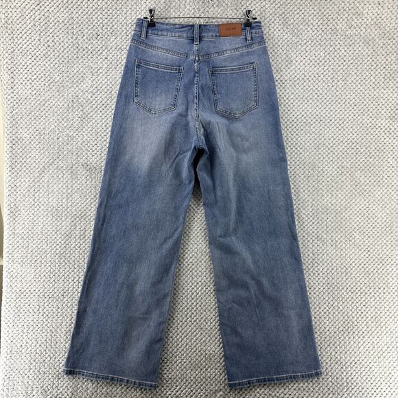 HDLTE Jeans Women M Blue Medium Denim Wash Wide Leg High Rise 5 Pockets Stretchy - Picture 7 of 16